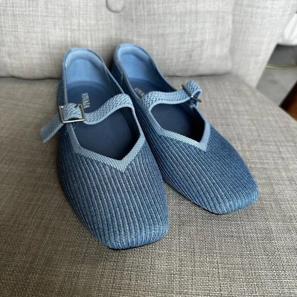 Vivaia Square Toe Margot Mary Janes Shoes Flats Denim Blue Size 35 US Sz 5 - Picture 3 of 10